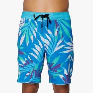 Blue Tropical Print Youth Swim Shorts Size 26”